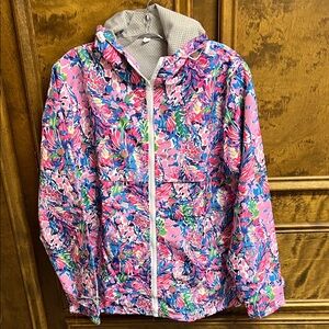 Printed Pink Floral Rain Jacket with Hood